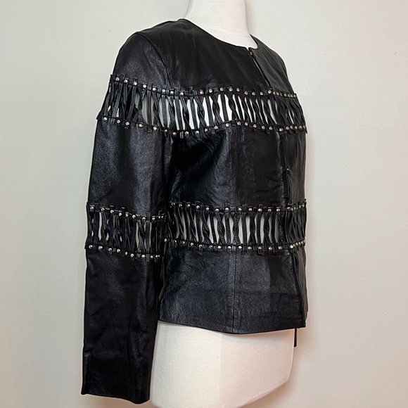 SOLD 3/9 Pamela McCoy Black Leather Moto Jacket, Size Small - Picture 6 of 15